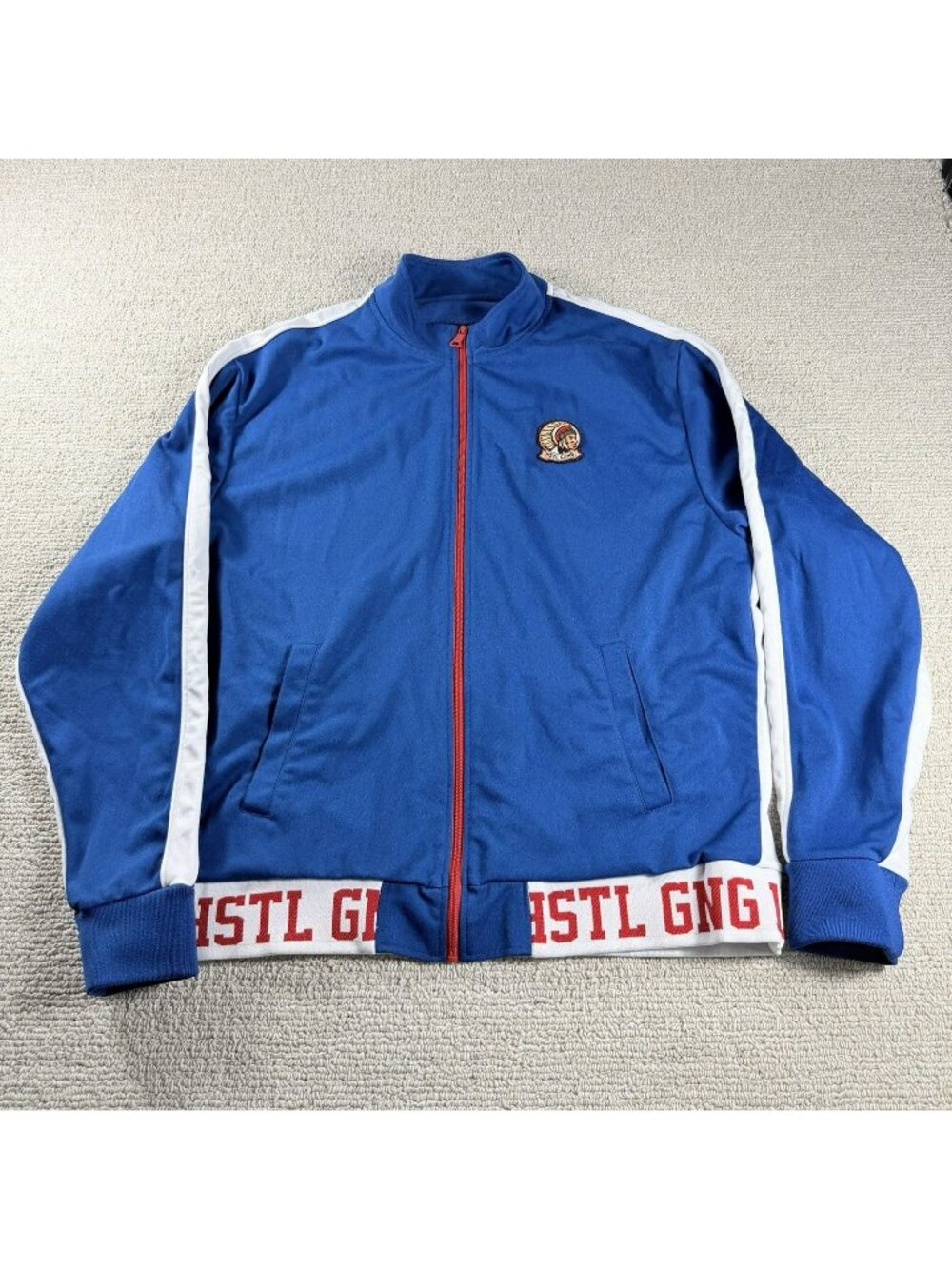 Hustle Gang Logo Full Zip Knit Track Jacket Blue Men’s Size XXL